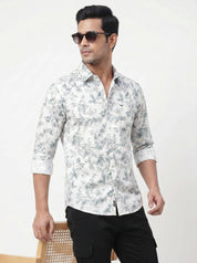 Men's Mint White Floral Printed Casual Shirt