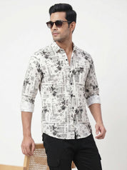 White Artistic Print Shirt