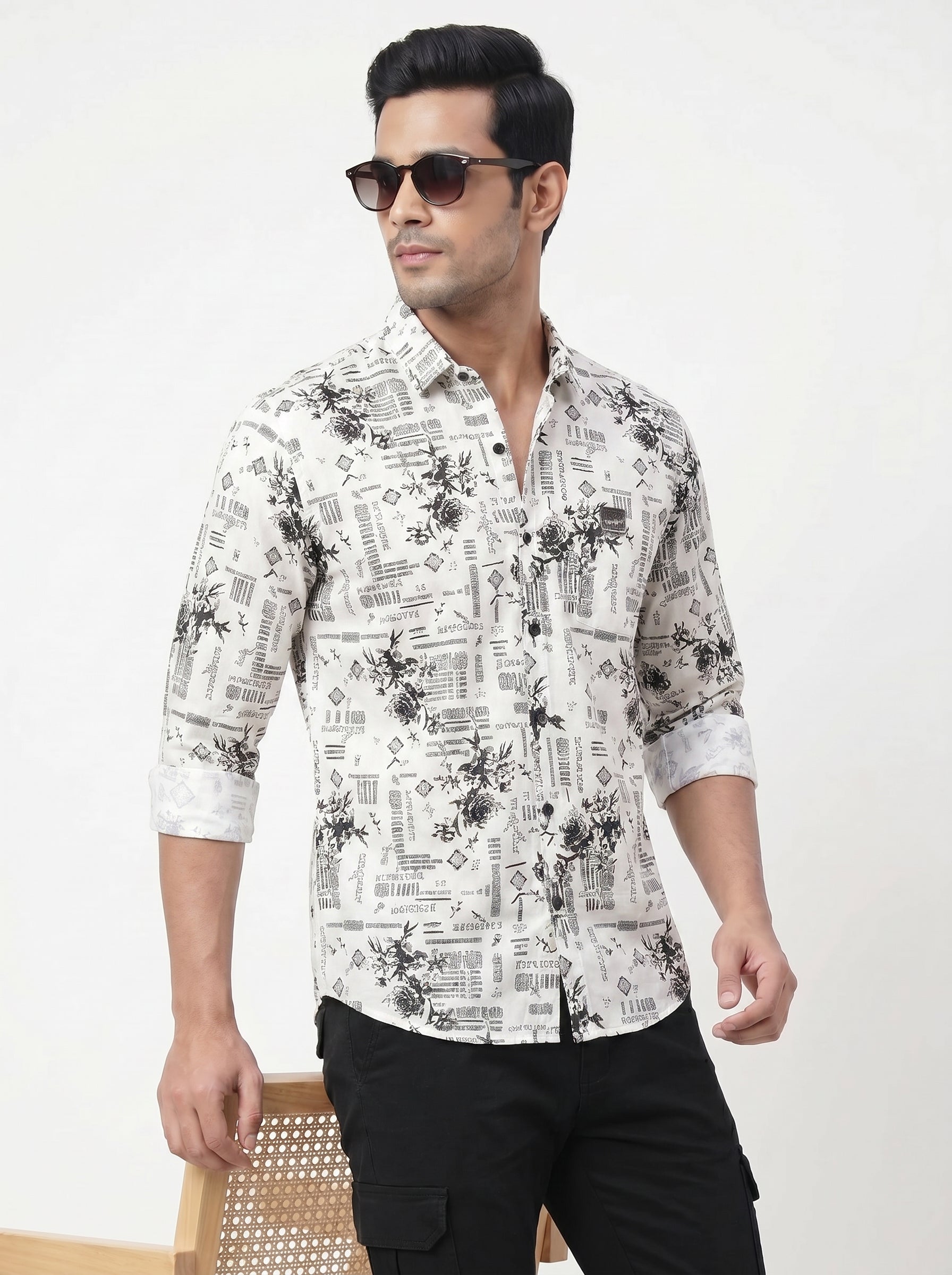 White Artistic Print Shirt