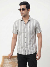 Men's Light Grey Vertical Striped Shirt