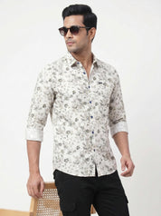 Men's Off White Floral Printed Casual Shirt