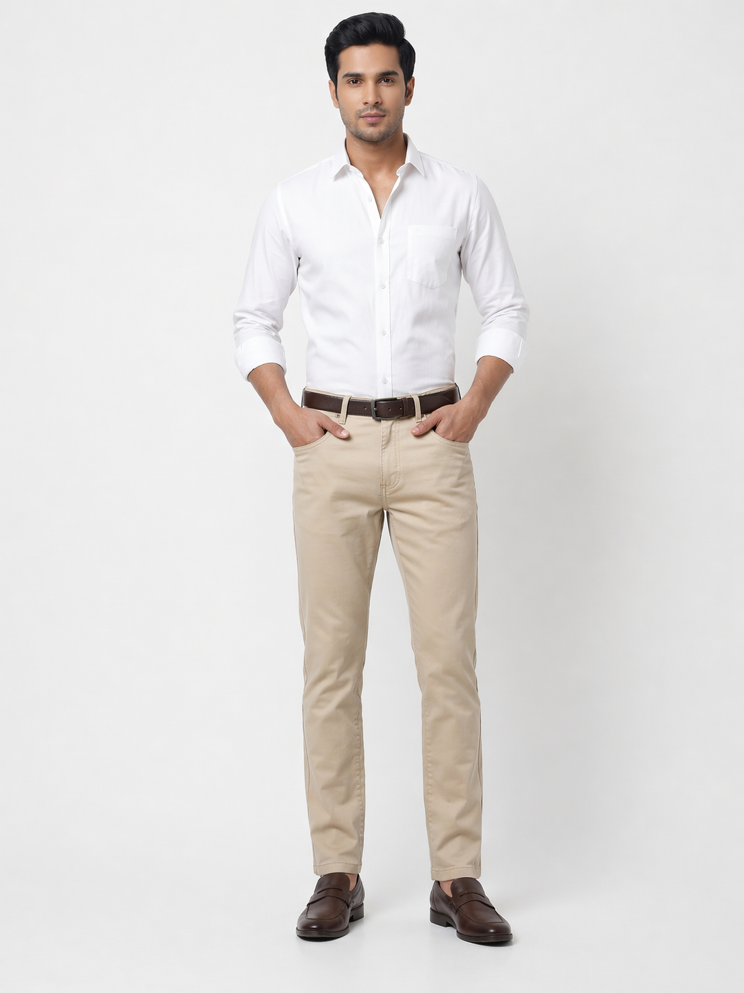Men's Beige Casual Trousers